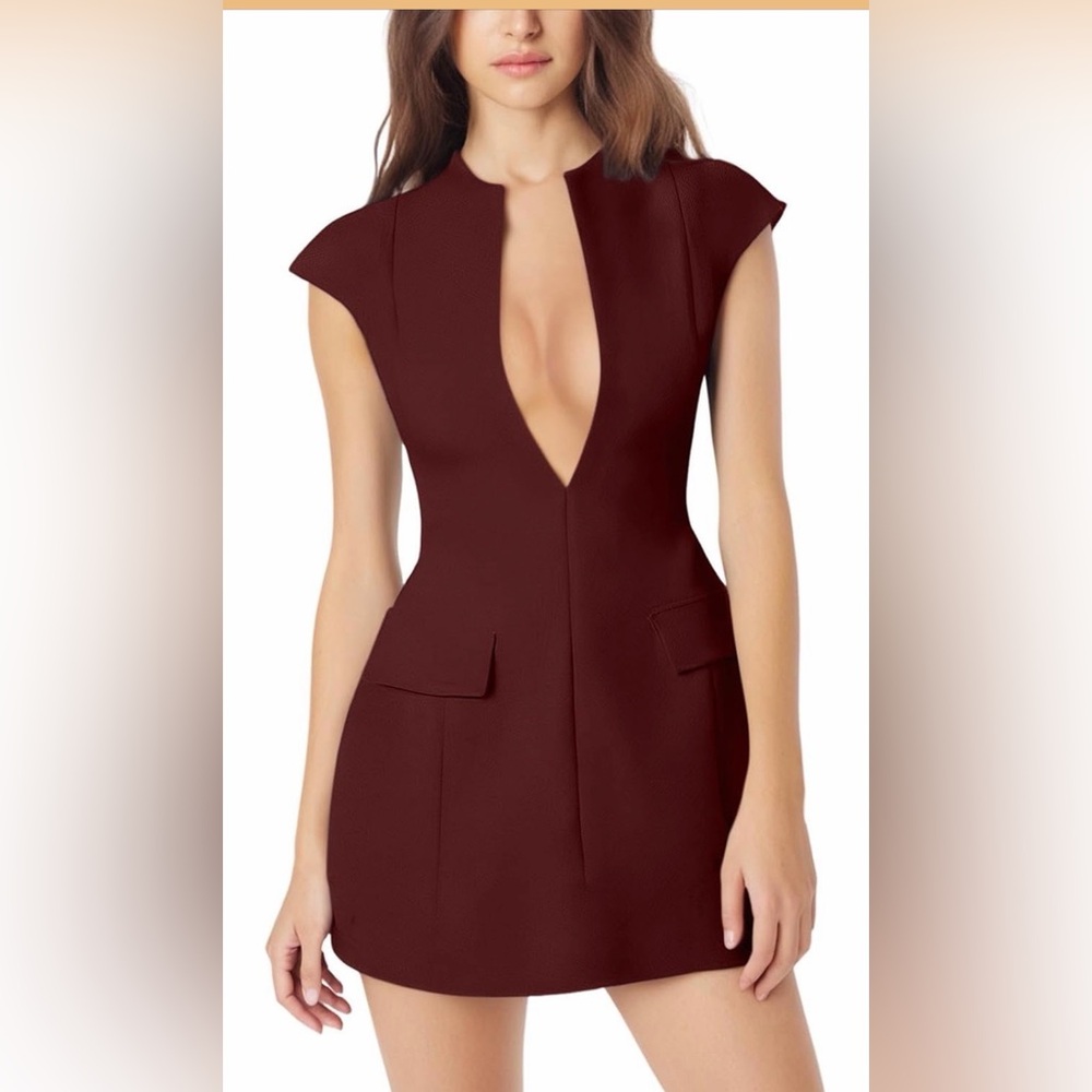 NEW Cicy Bell Brown Deep V Neck Mini Dress M